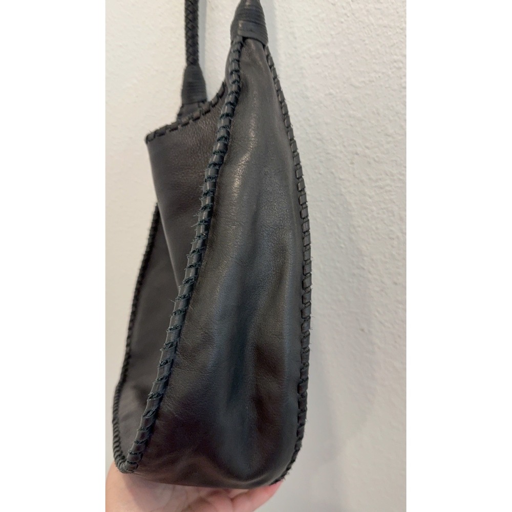 Margot Black Leather Large Hobo Style Shoulder Bag Tote Wrapped Braided Handles - Picture 7 of 9
